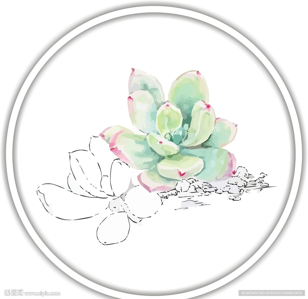 花装饰艺术画作花朵矢量国画水彩