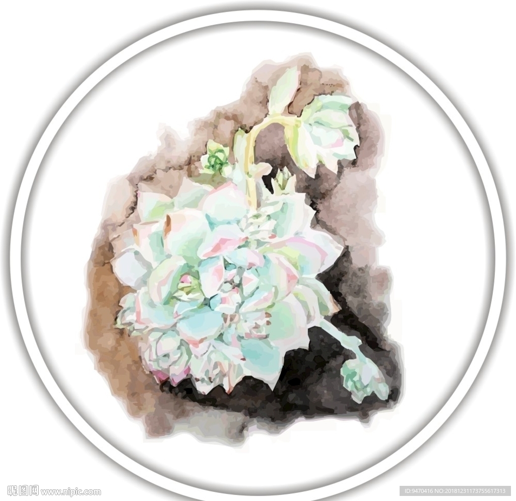 花装饰艺术画作花朵矢量国画水彩
