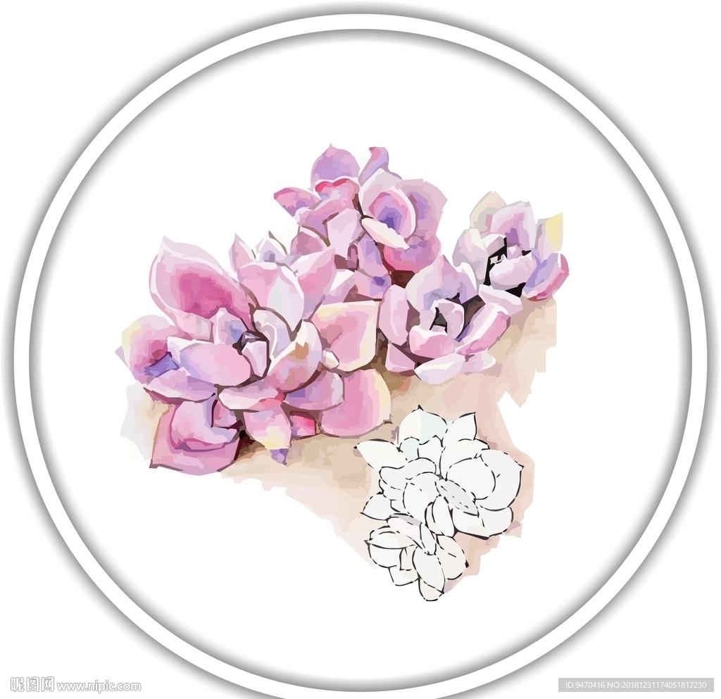 花装饰艺术画作花朵矢量国画水彩