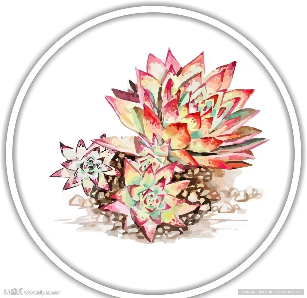 花装饰艺术画作花朵矢量国画水彩