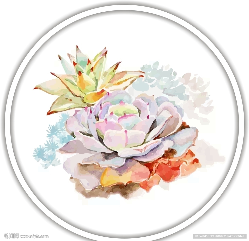 花装饰艺术画作花朵矢量国画水彩