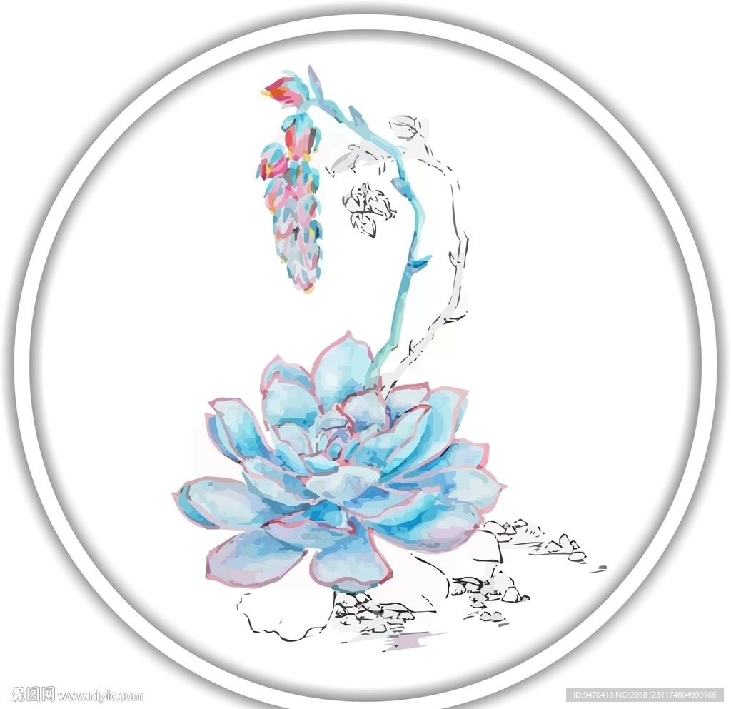 花装饰艺术画作花朵矢量国画水彩
