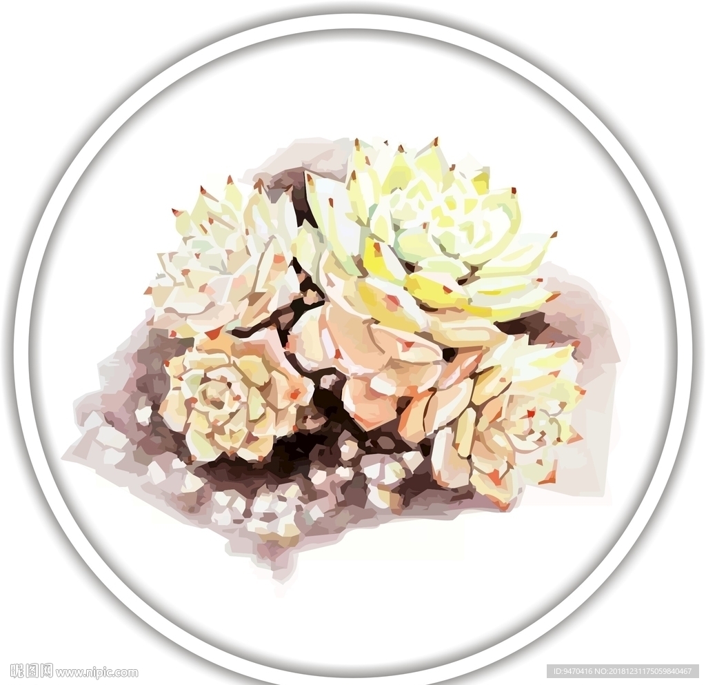 花装饰艺术画作花朵矢量国画水彩