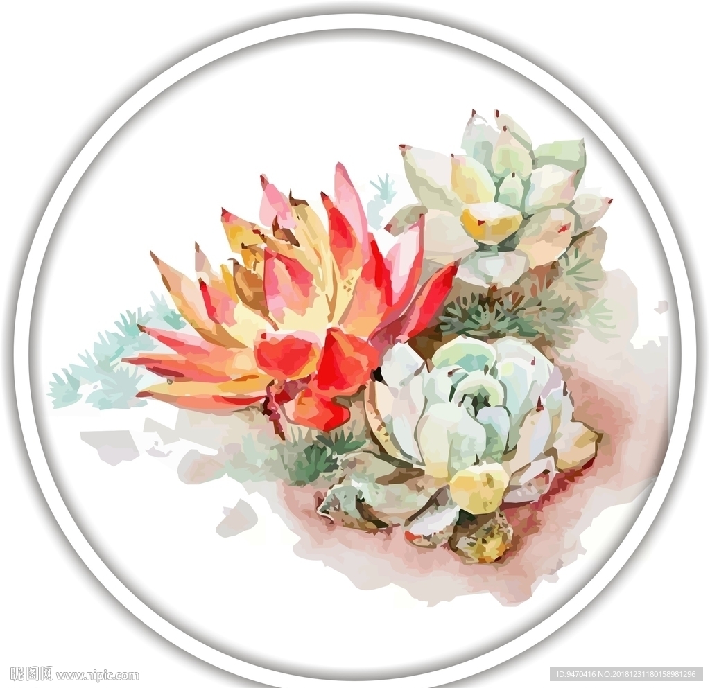 花装饰艺术画作花朵矢量国画水彩