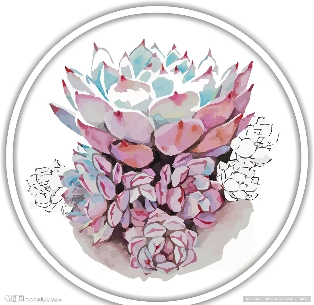 花装饰艺术画作花朵矢量国画水彩