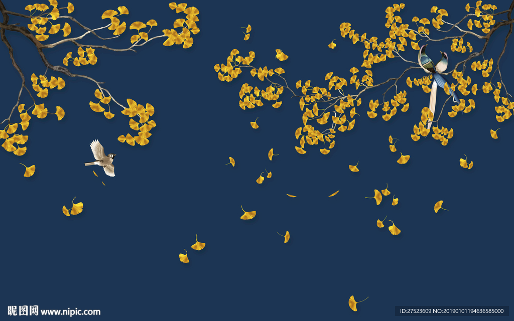 工笔花鸟背景墙