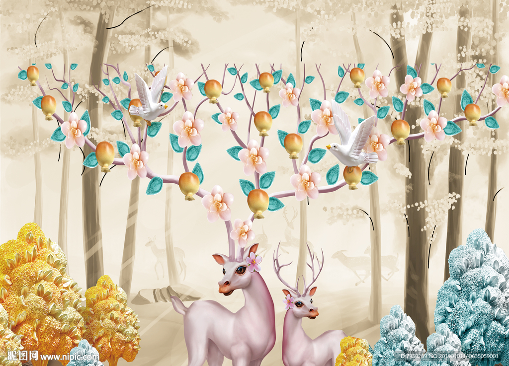 北欧麋鹿背景墙