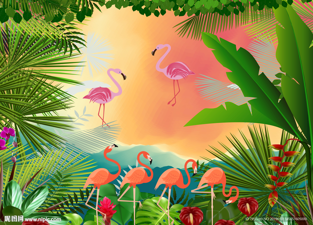 火烈鸟背景墙