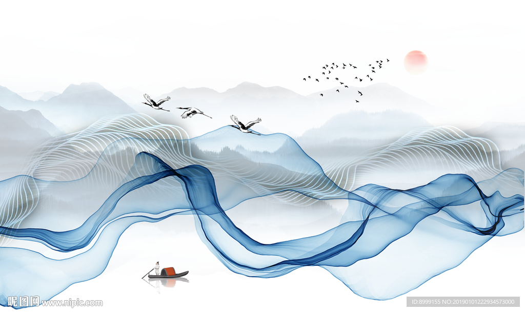 简约创意抽象新中式水墨背景墙