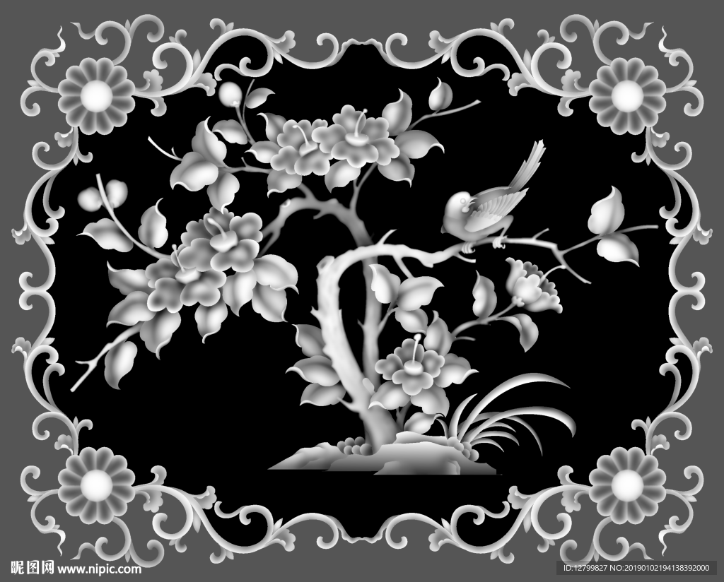 四季花鸟灰度图