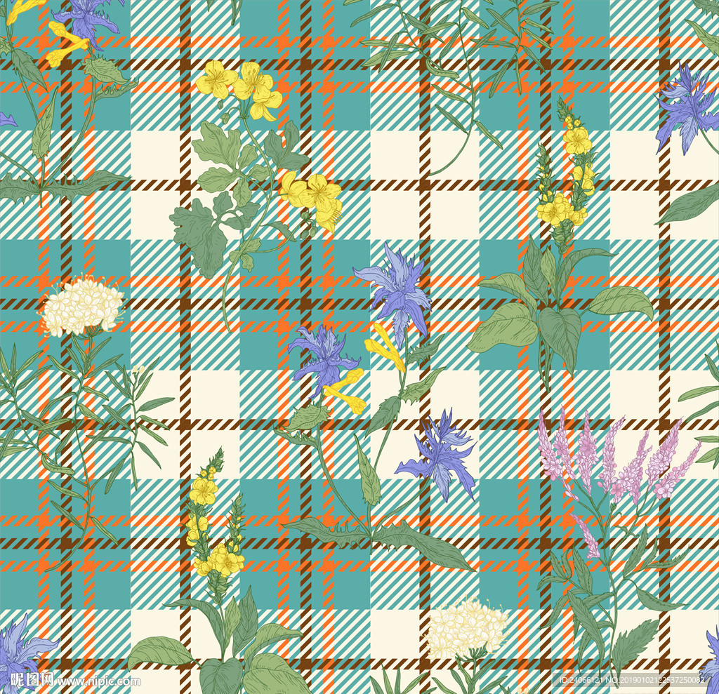 苏格兰格子花卉女装印花