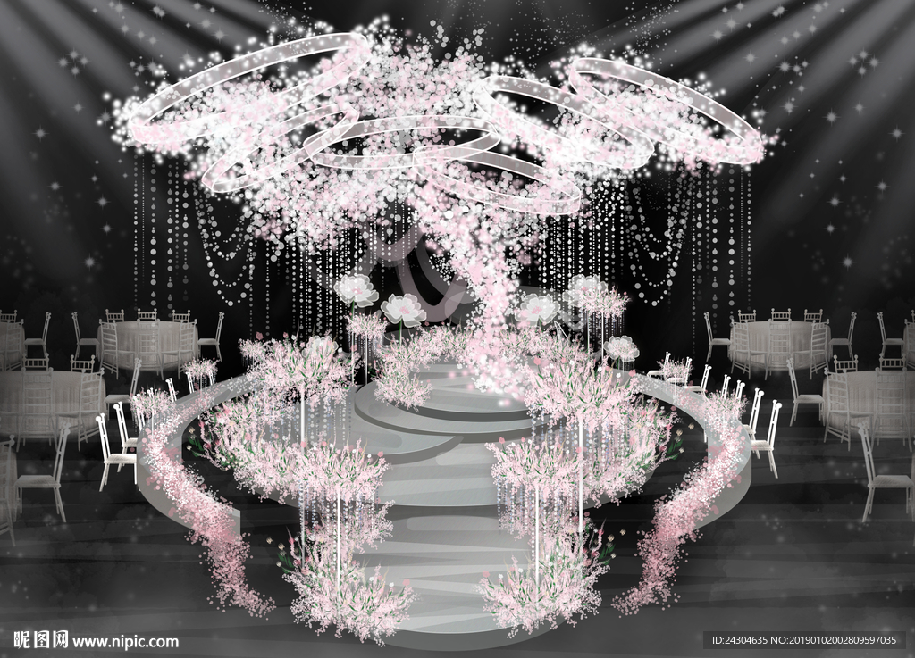 银色粉色婚礼手绘效果图