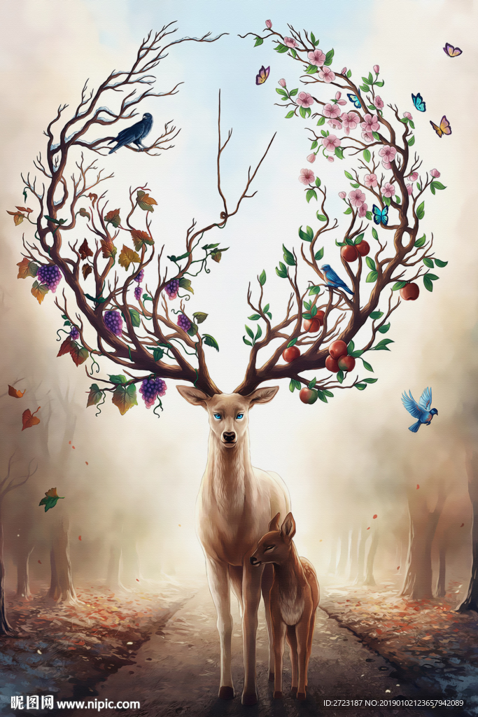 麋鹿头玄关壁画背景墙北欧式风格