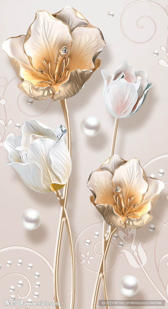 金属花枝简约玄关壁画背景墙