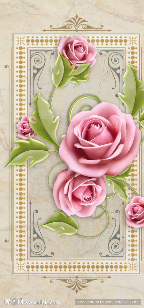 粉色花朵浪漫玄关壁画背景墙