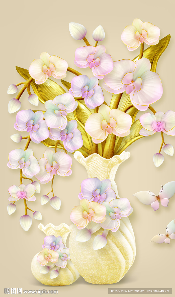 清新浪漫小碎花立体浮雕玄关壁画