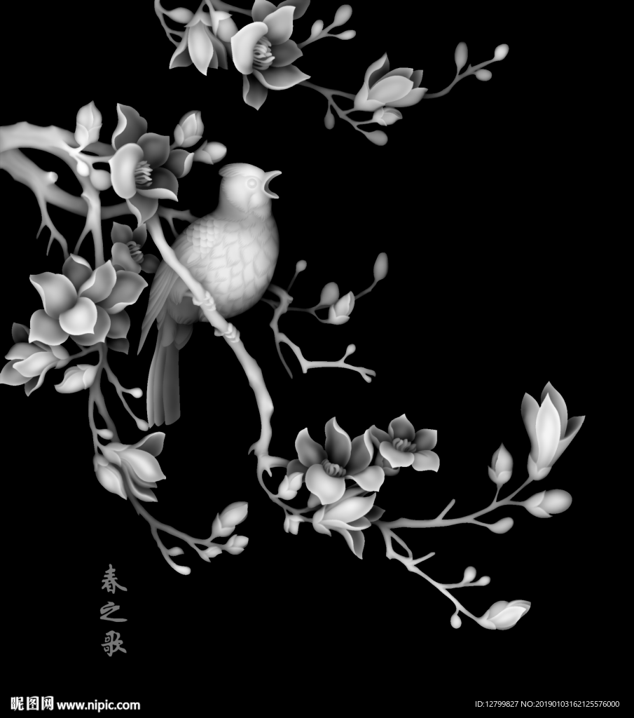 四季花鸟灰度图