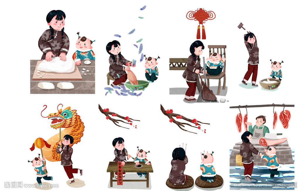 传统春节民俗插画