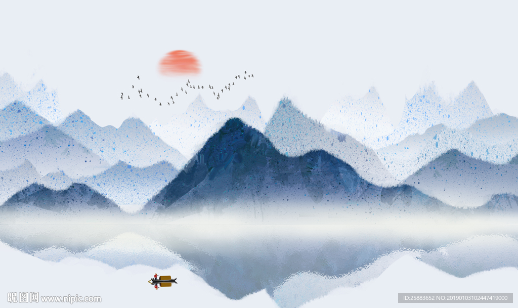 山水新中式电视背景墙