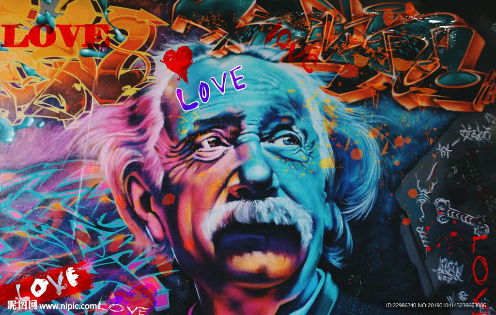 爱因斯坦手绘涂鸦背景墙图片