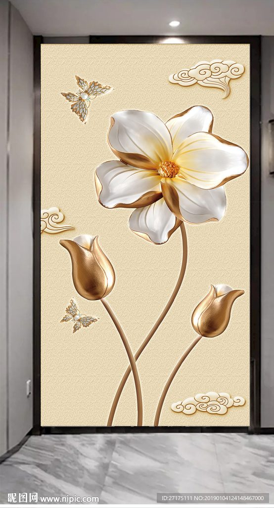 3D立体花卉玄关装饰画