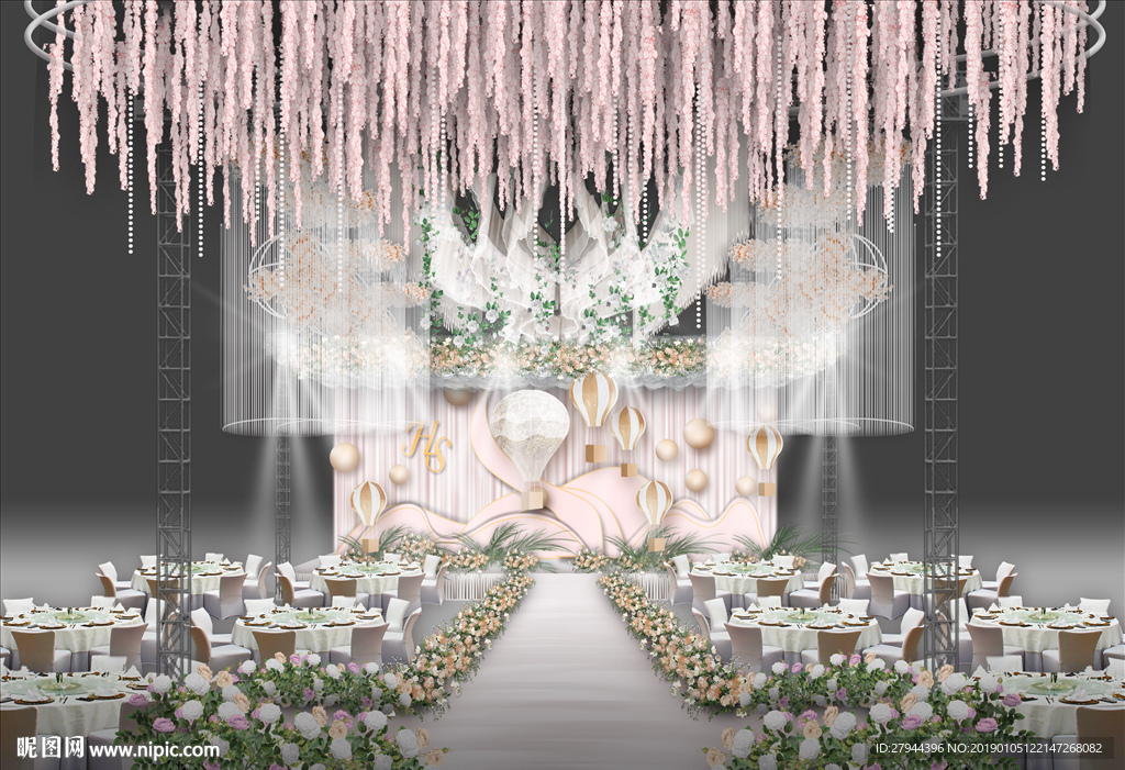 香槟色热气球主题仪式区