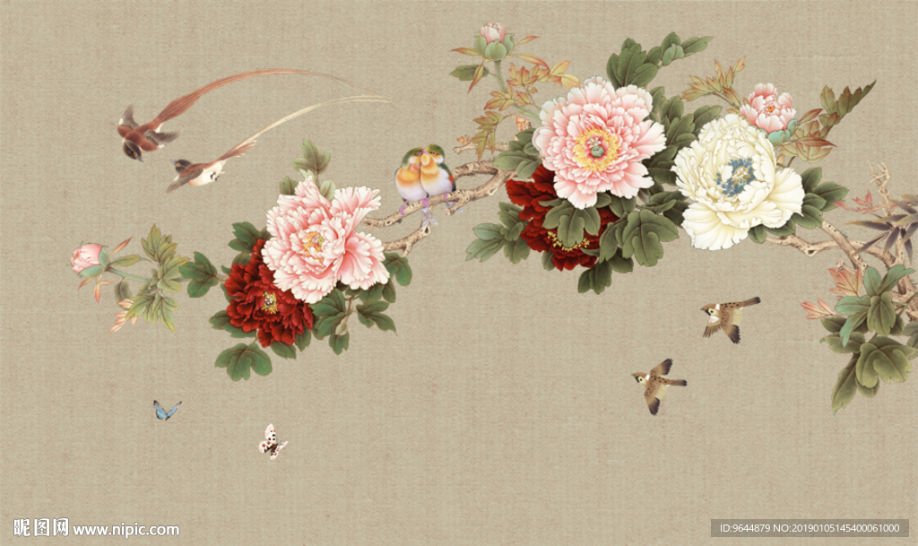 牡丹花鸟图