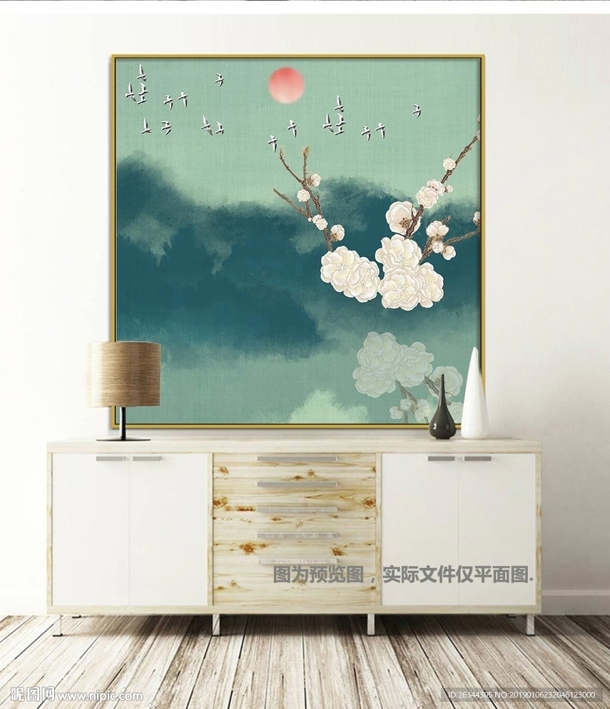 新中式禅意山水花鸟装饰画无框画