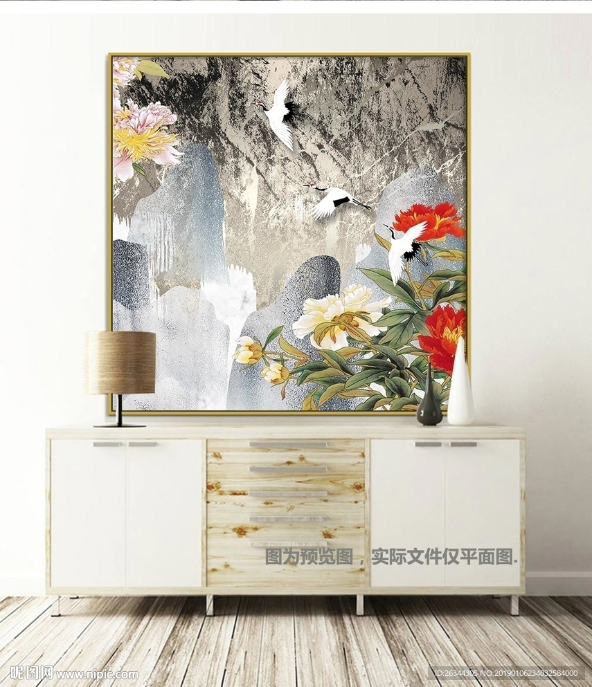 新中式轻奢花鸟无框画装饰画