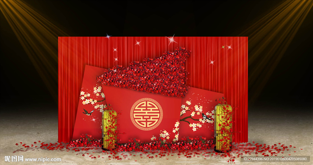 红色中式婚礼迎宾区