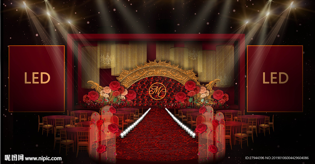 欧式红金色婚礼仪式区