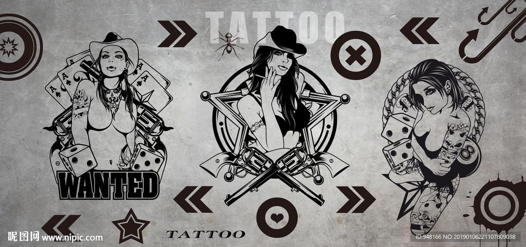 手绘纹身背景墙