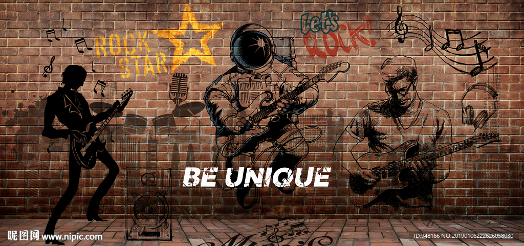 手绘摇滚装饰画背景墙