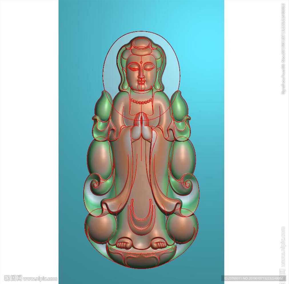站立观音荷花观音站像挂件精雕图