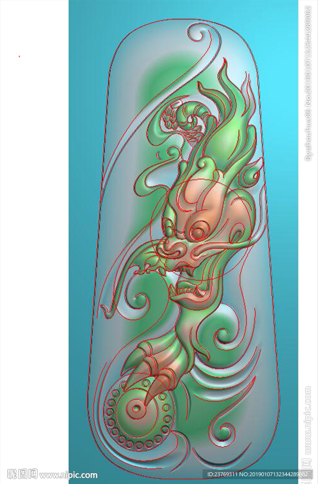 长条龙玉雕龙牌竖龙挂件精雕图