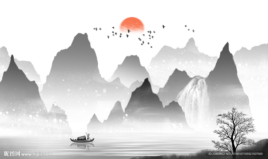 新中式山水电视背景墙