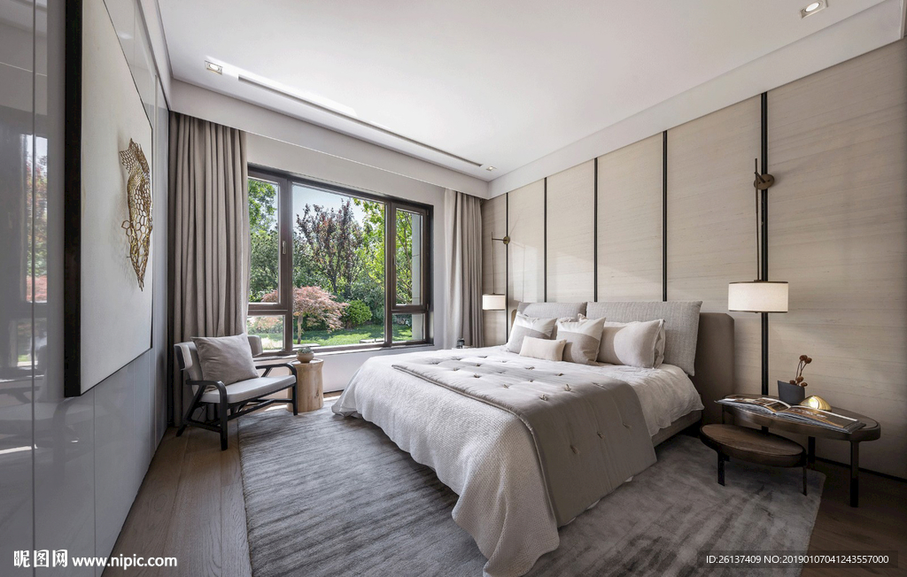 现代  别墅  卧室  床