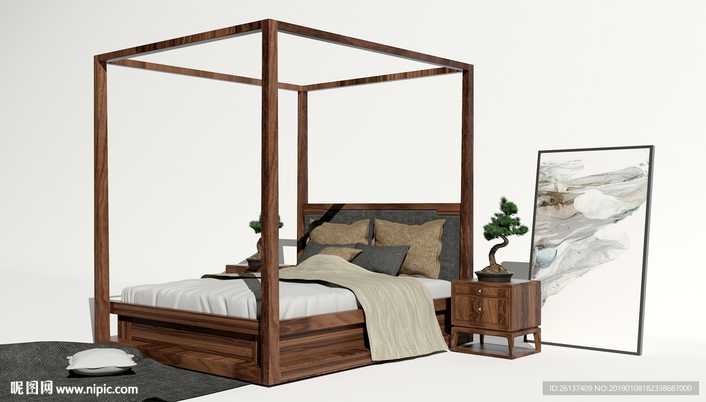 中式  高架床  床  画