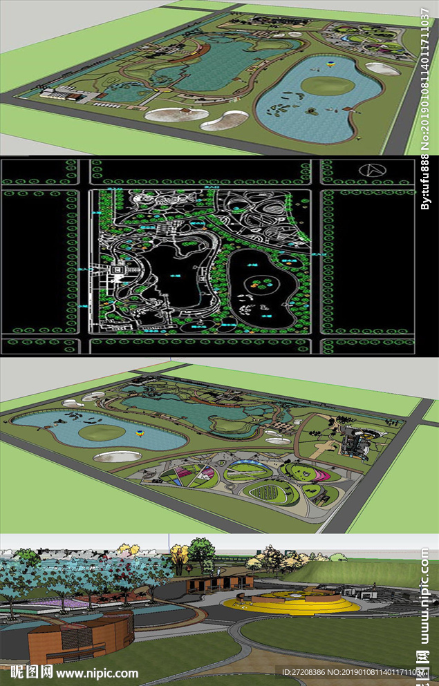 公园广场草图SU模型带CAD图