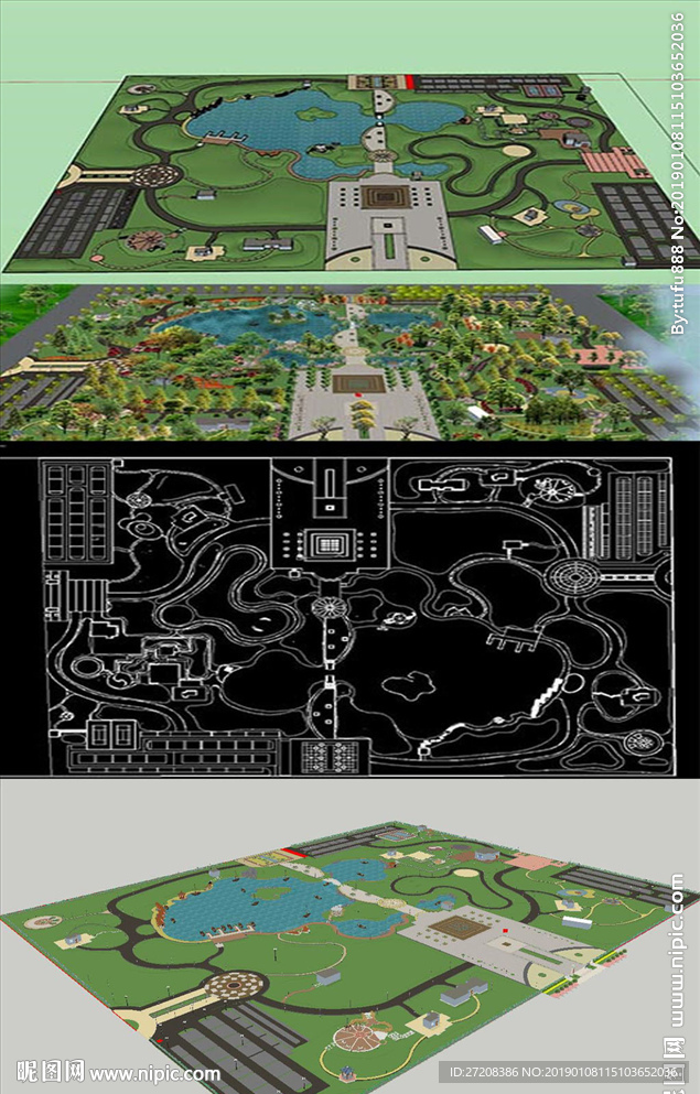公园景观草图模型带CAD图