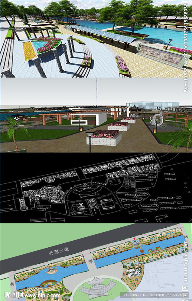 公园景观草图SU模型含CAD图