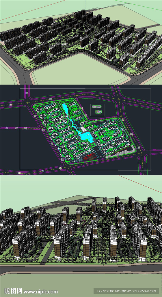 小区规划草图大师模型含CAD图