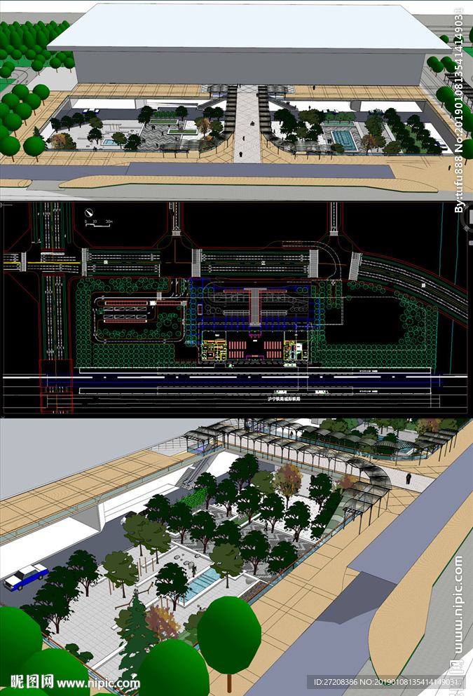 火车站公建景观模型含CAD