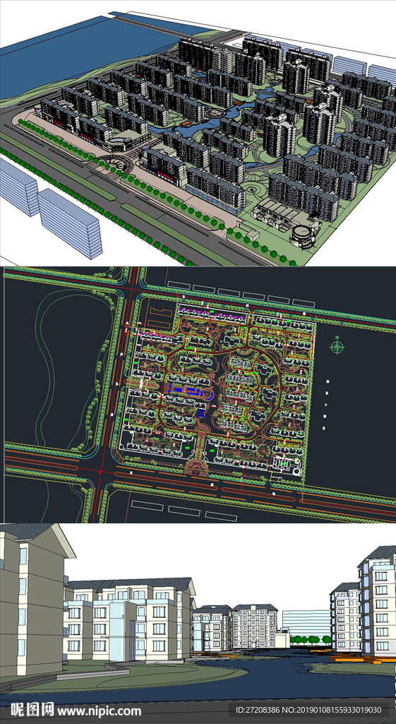 小区规划草图大师模型含CAD图