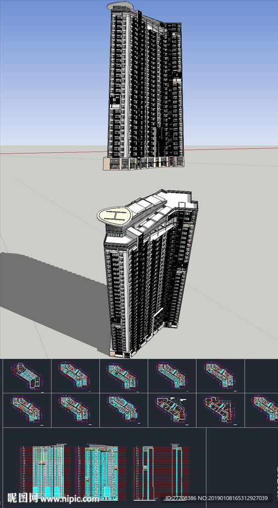 高层住宅草图SU模型含CAD图