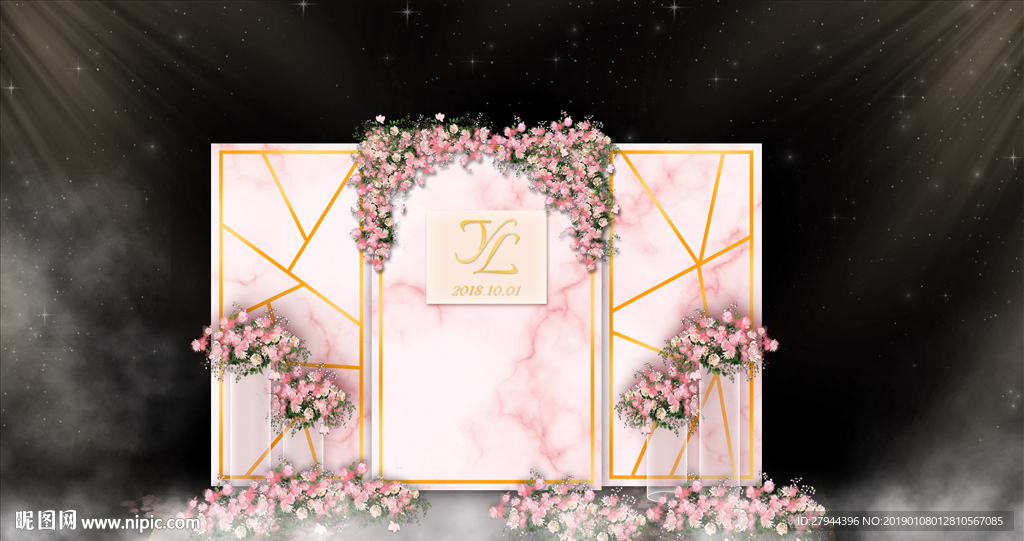 粉色大理石婚礼迎宾区