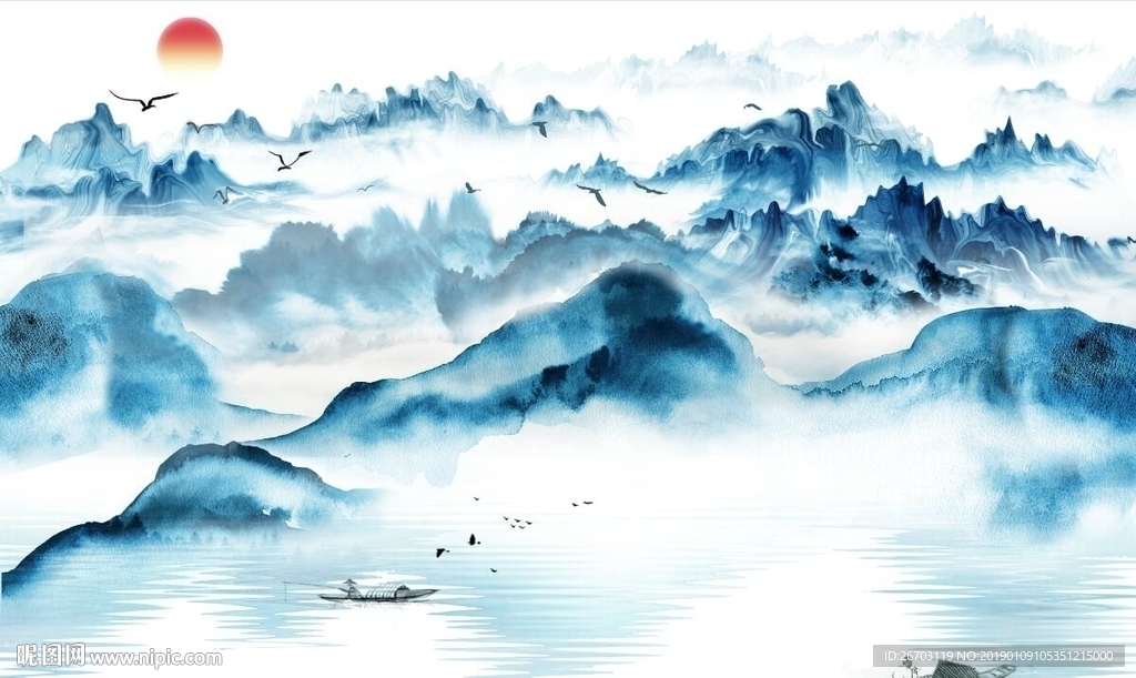 新款意境山水画背景墙