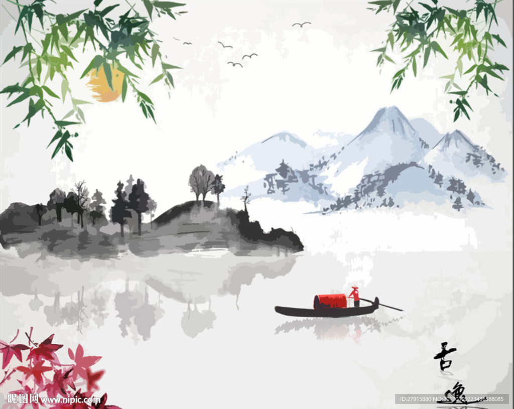中式抽象山水背景墙