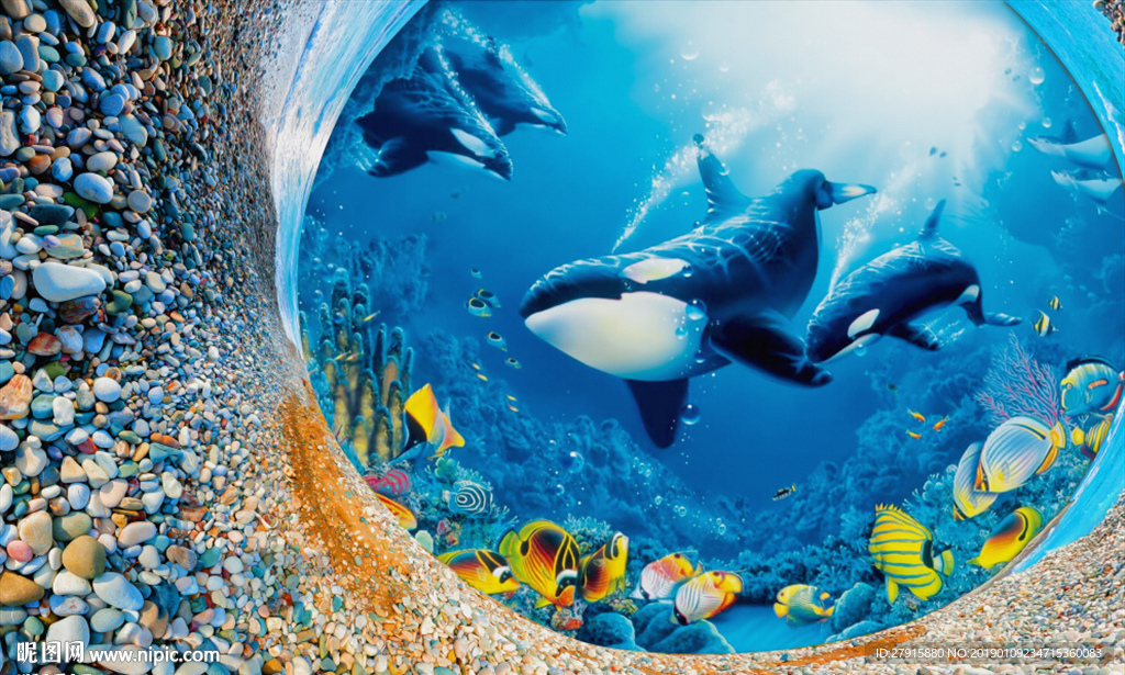3d海底世界海豚背景墙图片