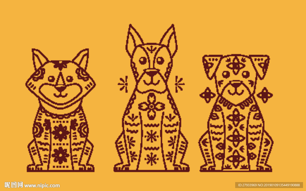 手绘宠物猫和狗墙贴插画设计